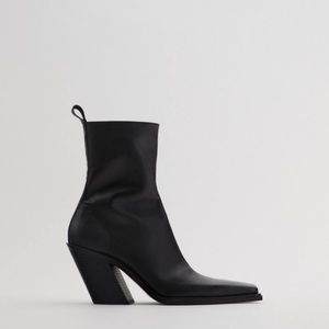 Zara Leather Heeled Cowboy Ankle Boots 9